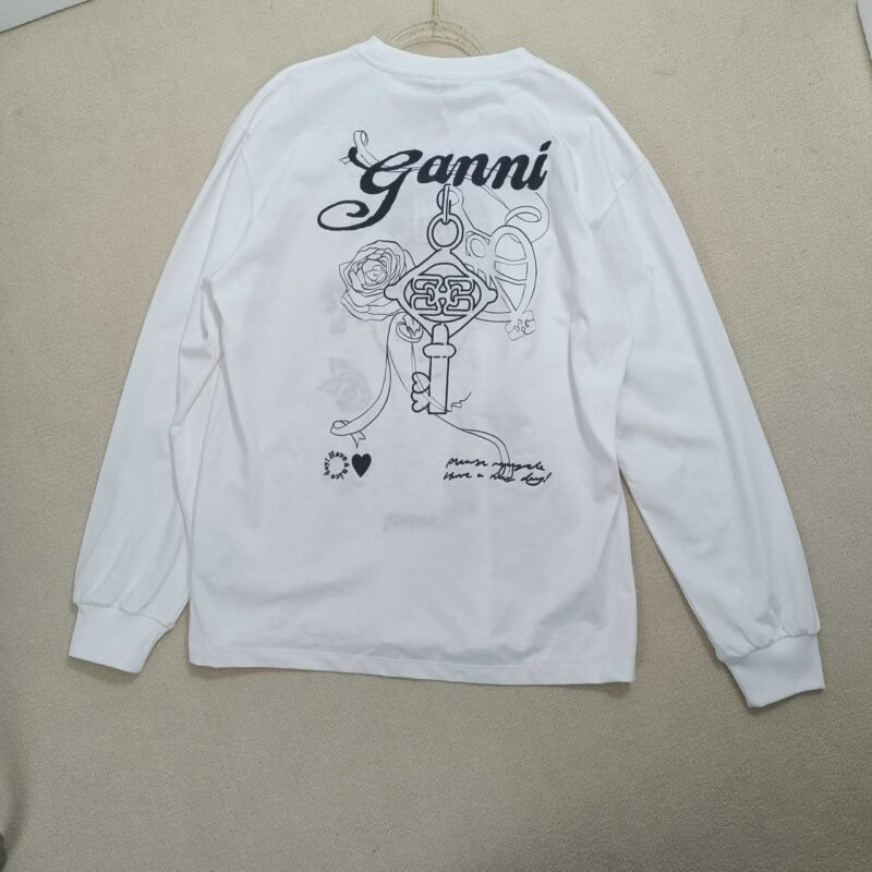 White Letter Embroidery Knot Printed Cotton Long Sleeve T-shirt Women-GN29 - 图片 5