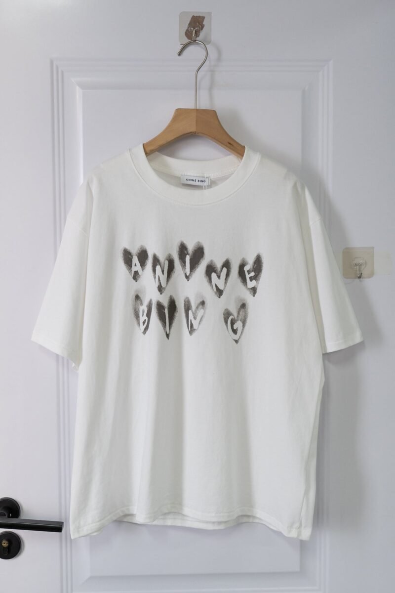 Letter Heart Print White Cotton Women's Short-sleeved T-shirt-ABC23WT - 图片 2
