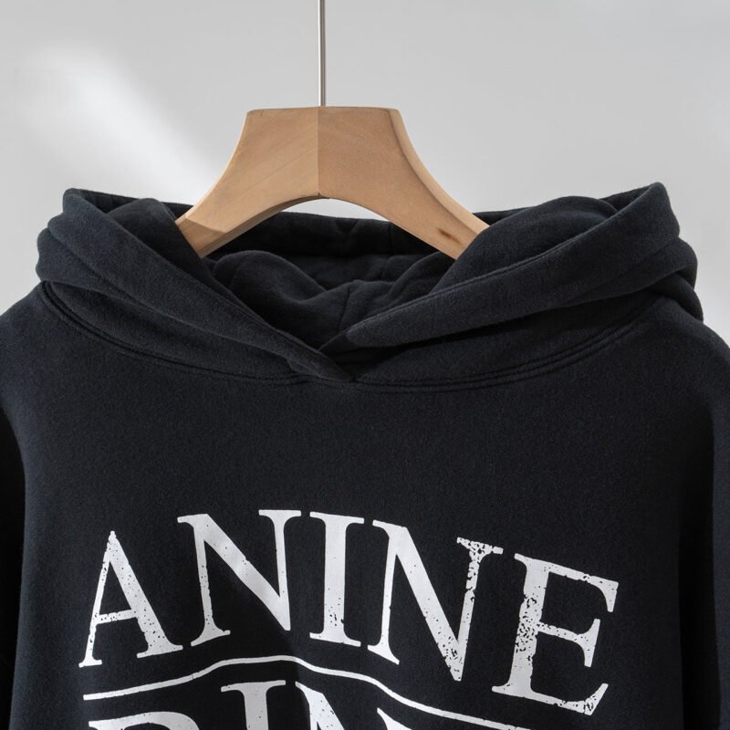 Letter Printed Fleece Washed Distressed Women's Hooded Sweatshirt-ABS2499BK - 图片 3
