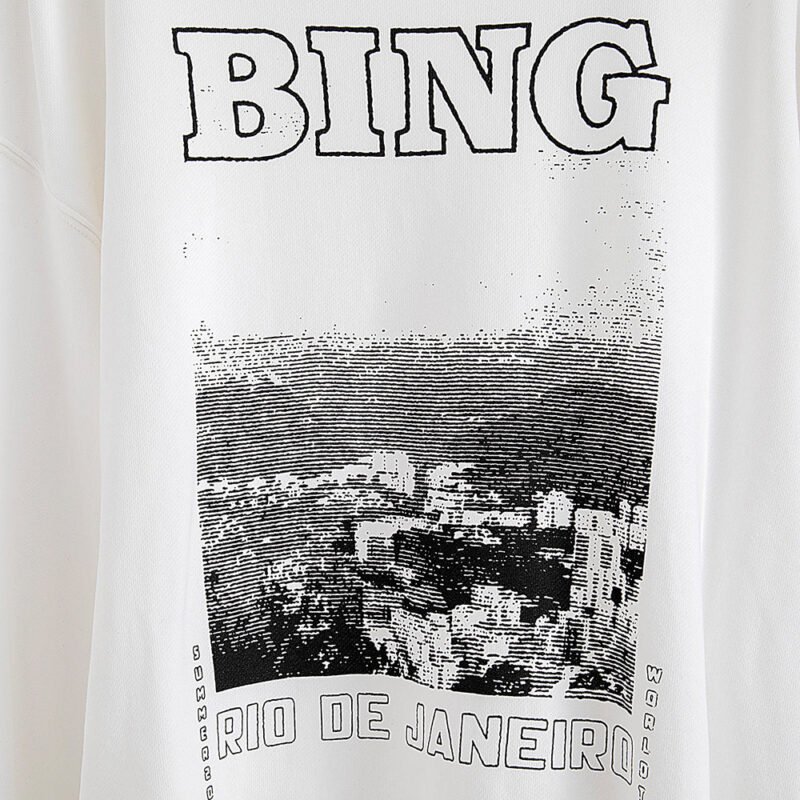 Black and White Photo Letter Landscape Print Cotton Women's Sweatshirt-ABS2449WT - 图片 5