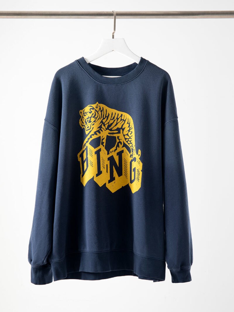 Tiger BING Print Fried Color Washing Navyblue Women's Fleece Sweatshirt-ABS2430BL - 图片 2