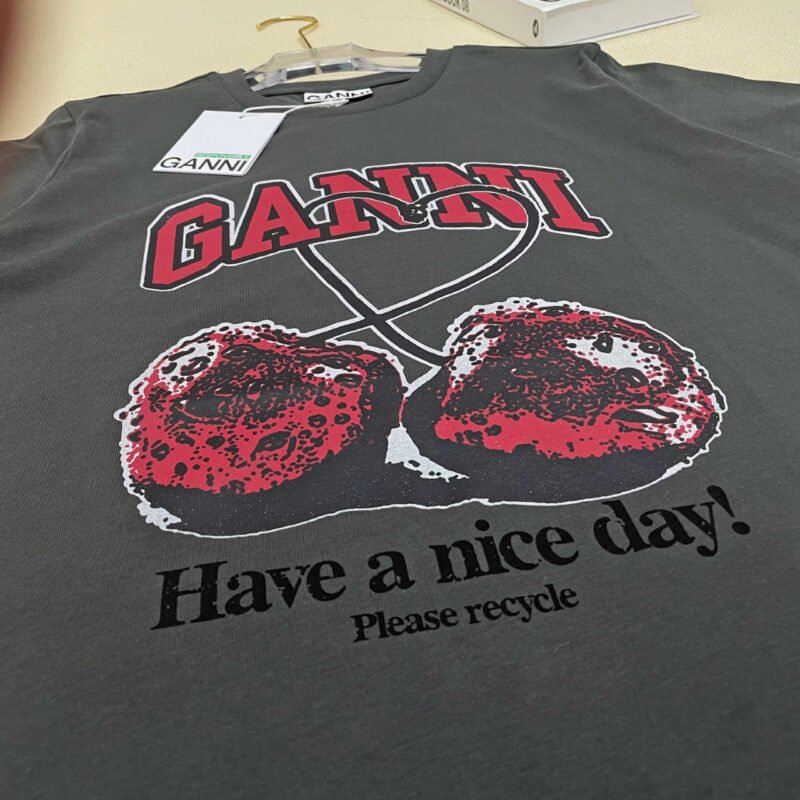 Cherry Print Letter Black Cotton T-shirt Women Summer O-neck Casual Fashion T-shirts-GN07 - 图片 20
