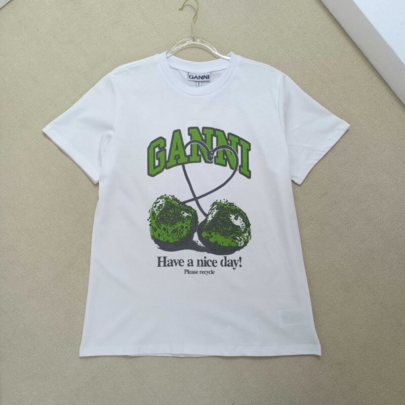 Cherry Print Letter Black Cotton T-shirt Women Summer O-neck Casual Fashion T-shirts-GN07 - 图片 37