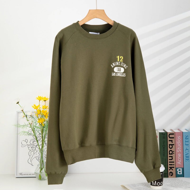 Army Green Letter Print Loose Fleece Women's Sweatshirt-ABS2457GN - 图片 2