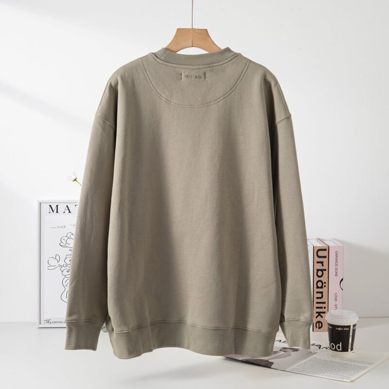 Letter Embroidery Loose Navy Blue Cotton Fleece Women's Sweatshirt Long Sleeve Round Neck Pullover-ABS2407DBL - 图片 32