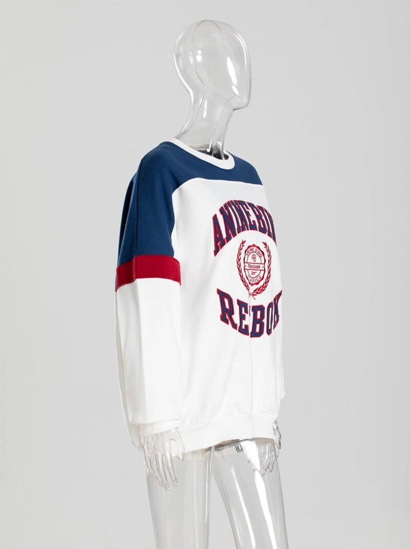 Contrast Color Front Letter Patch Embroidery Round Neck Mid-length Plush Women's Sweatshirt-ABD2488MC - 图片 7