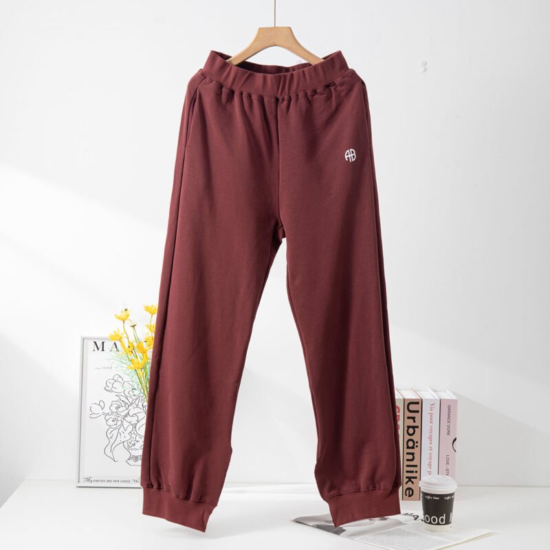 Burgundy Classic Logo Print Trouser Legs Split Elastic Waist Cotton Sweatpants Trousers for Women-ABP07RED - 图片 18