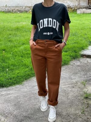 Black London Letter Print Sleeve Logo Embroidery Cotton Women's Short-sleeved T-shirt-ABT08BK