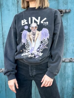 Autumn and Winter Glasses Men with Wings White Ink Digital Printing Washed Color Fried Snowflake Sweatshirt-ABS2438BK