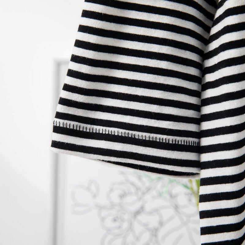 Classic Logo Embroidery Striped Loose Cotton Women's Short-sleeved T-shirt-ABT15stri - 图片 5