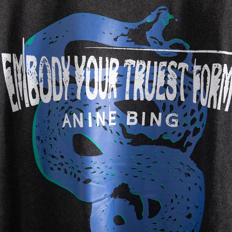 Snake Letters Printed Washed Women's Short Sleeve T-Shirt-ABT39BK - 图片 5