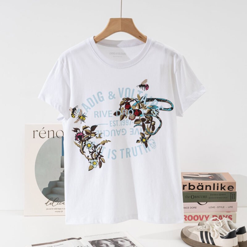 Classic Letter Print Flower Snake Embroidery Women's Short Sleeve T-Shirt-DH-ZV-6 - 图片 3