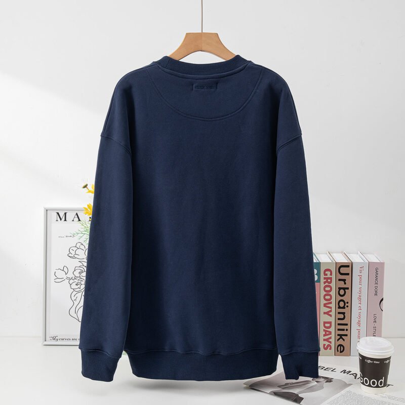 Grey Classic Alphabet Patch Embroidery Lining Plush Loose Women's Sweatshirt-ABS2406GY - 图片 12