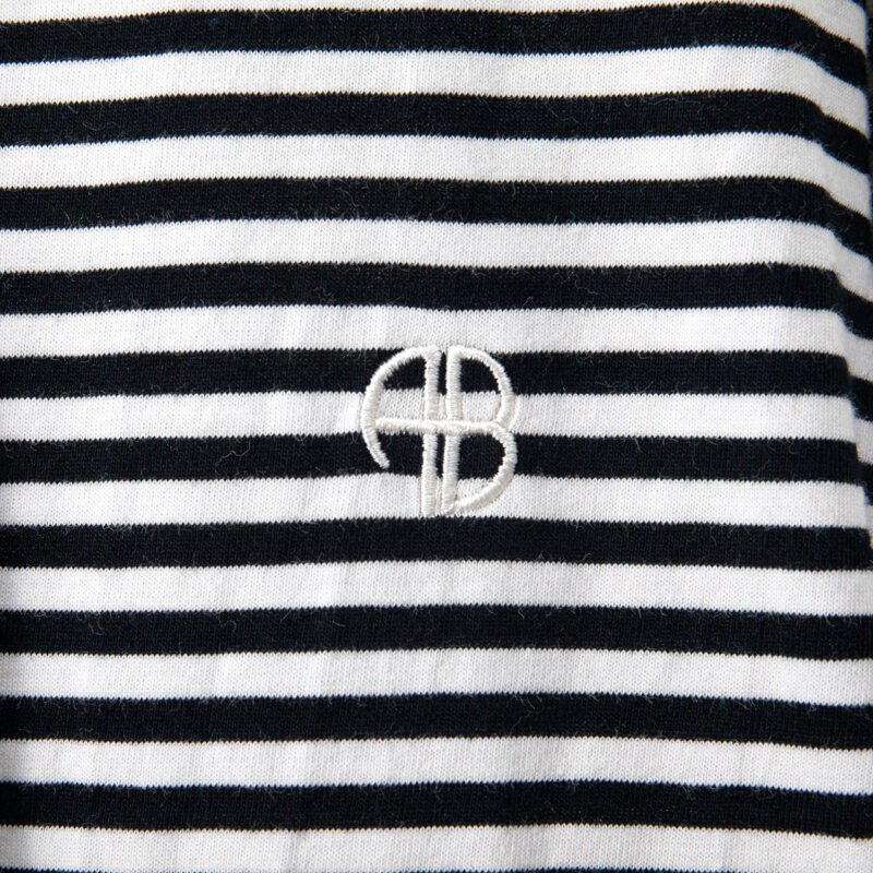 Women's Cotton Round Neck Long Sleeve T-shirt with Striped Logo Embroidery-ABT01stri - 图片 7