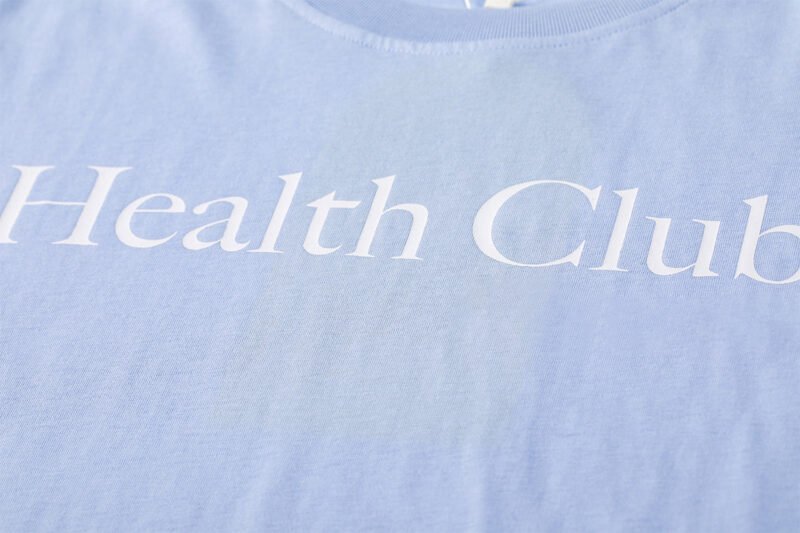 Blue Letter Print Classic Cotton Short Sleeve T-shirt-GN61 - 图片 10