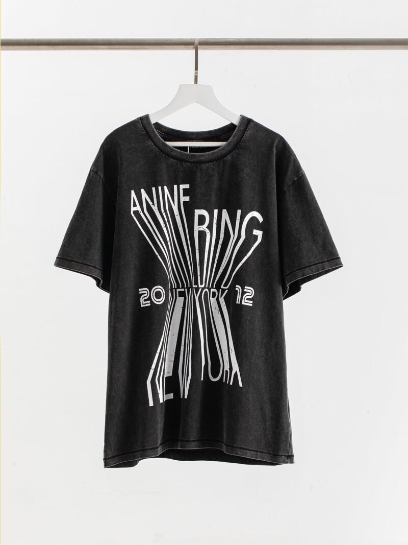 2025 Classic Letter Printed Washed Distressed Women's Short Sleeve T-shirt-ABC03BK - 图片 3