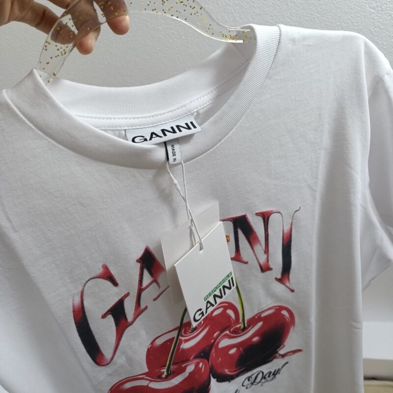 Cherry Print Letter Black Cotton T-shirt Women Summer O-neck Casual Fashion T-shirts-GN07 - 图片 13