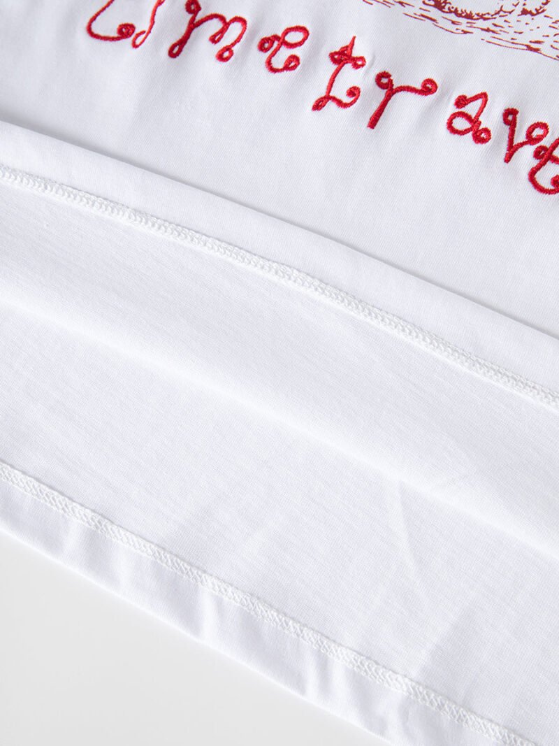 Letter Embroidery Cat Print White T-shirt Women Cotton Casual Crew Neck Short Sleeve T-shirts-GN19 - 图片 12
