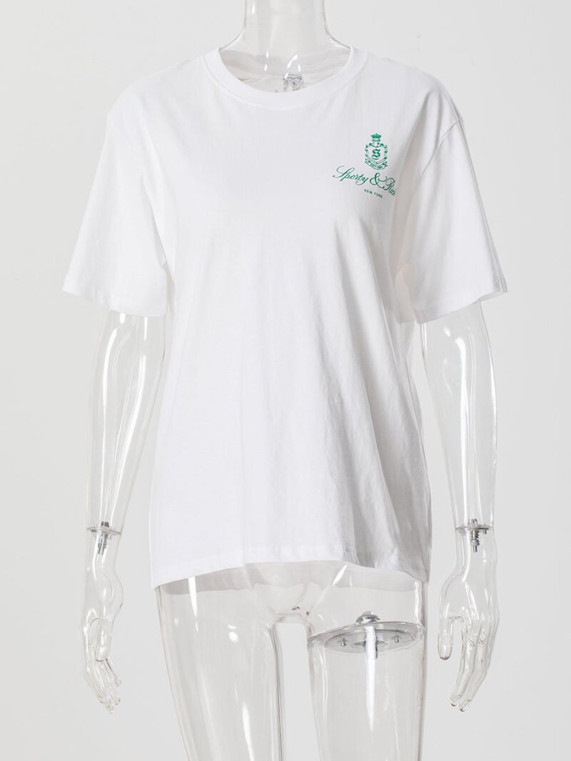 Logo Letter Print White Cotton Women's Short Sleeve T-shirt-GN44 - 图片 5