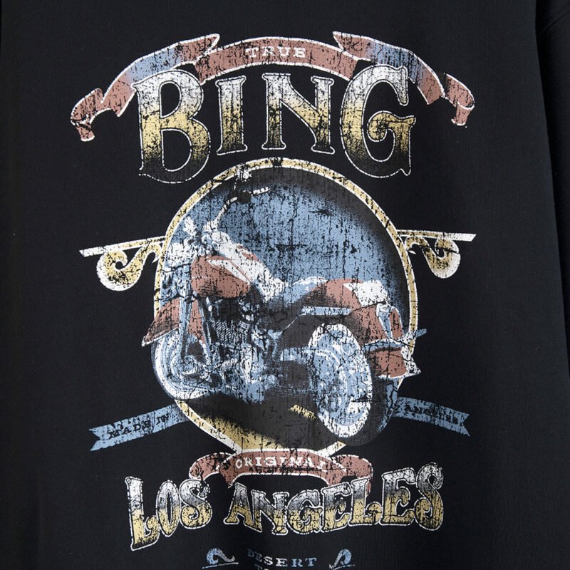 Autumn and Winter Retro Snowflake Washed Motorcycle Print Fleece Women's Sweatshirt-ABS2454BK - 图片 6