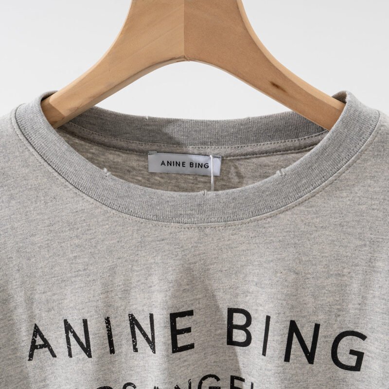Letter Printed Grey Cotton Women's Round Neck Short Sleeve T-Shirt-ABS2498GY - 图片 4