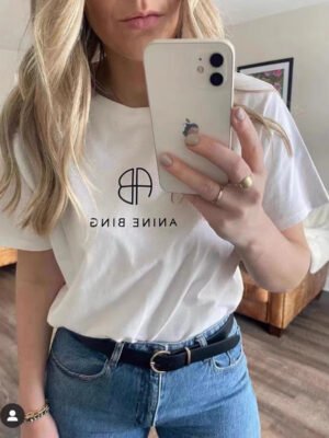 White Classic Logo Printed Cotton Women's Round Neck Short-sleeved T-shirt-ABT05WT