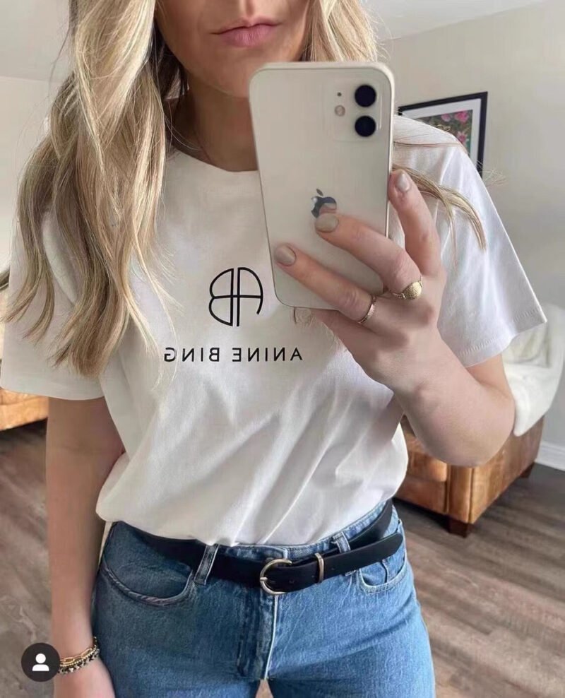 White Classic Logo Printed Cotton Women's Round Neck Short-sleeved T-shirt-ABT05WT