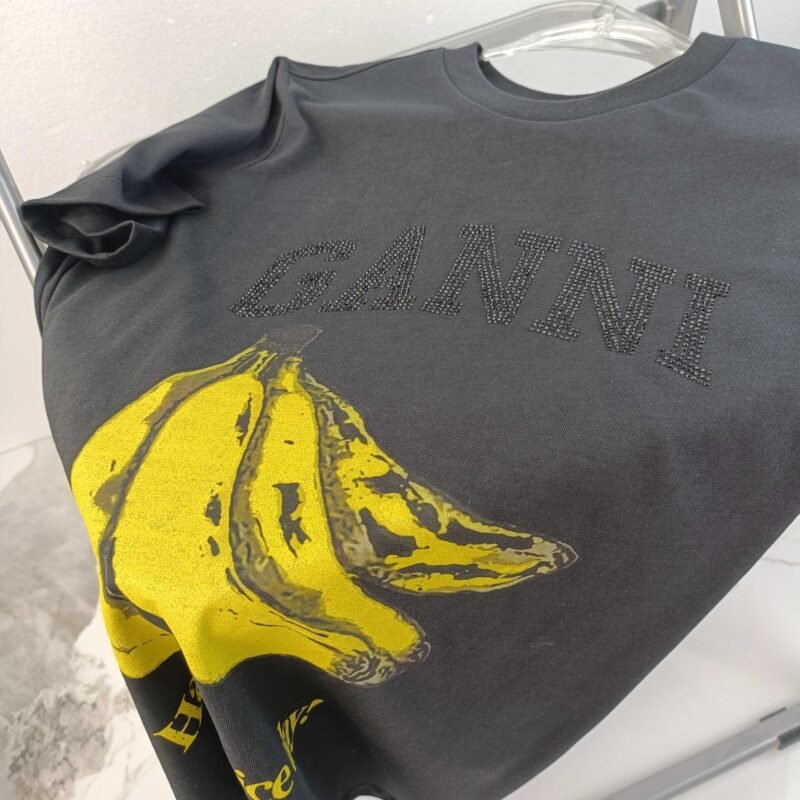 Diamonds Letter Fruit Printed T-shirt Cotton Crew Neck Short Sleeve Black T-shirts Women-GN18 - 图片 7
