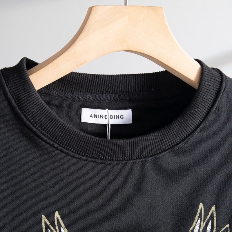 Shield Angel Wings Back English Letters Frosted Print Round Neck Sweatshirt-ABS2446BK - 图片 4