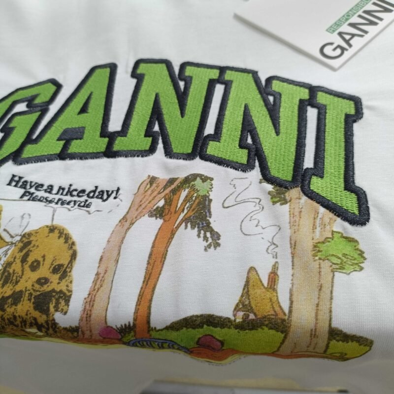 Cartoon Printed Graphic Letter Embroidery White Cotton Short Sleeve T-shirt-GN12 - 图片 9