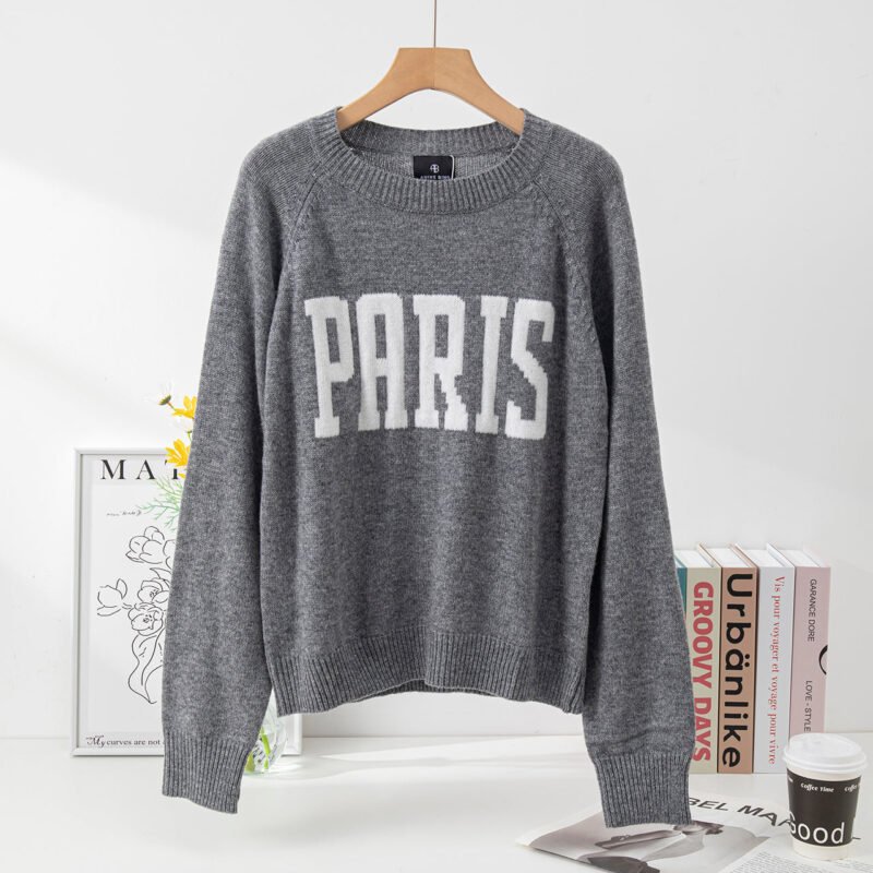 Letter Jacquard Cashmere Slim Fit Sweater Women's Sweater-ABB04GY - 图片 2
