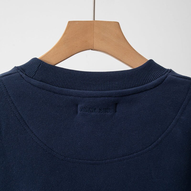 Navy Blue Classic Letter Patch Embroidery Lining Plus Velvet Loose Women's Sweatshirt-ABS2406DBL - 图片 6