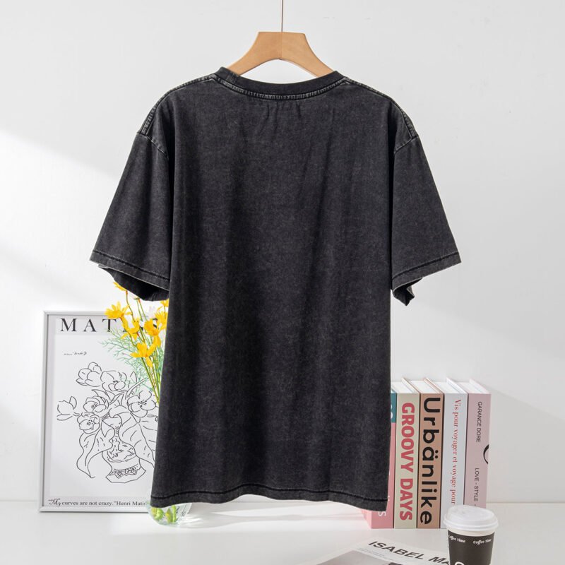 LBeige Tiger Head Print Distressed Washed Snowflake Short-sleeved T-shirt for Women-ABT04WT - 图片 8