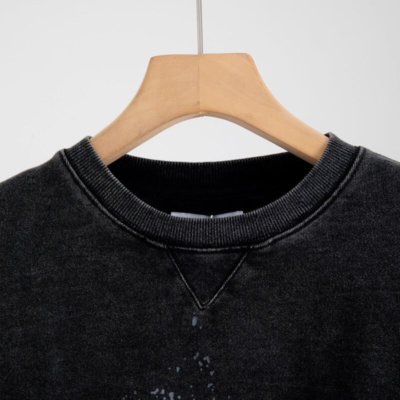 Sand Dot Letter White Ink Digital Printing Stir-fried Color Washed Stir-fried Snowflake Women's Sweatshirt-ABS2465BK - 图片 3