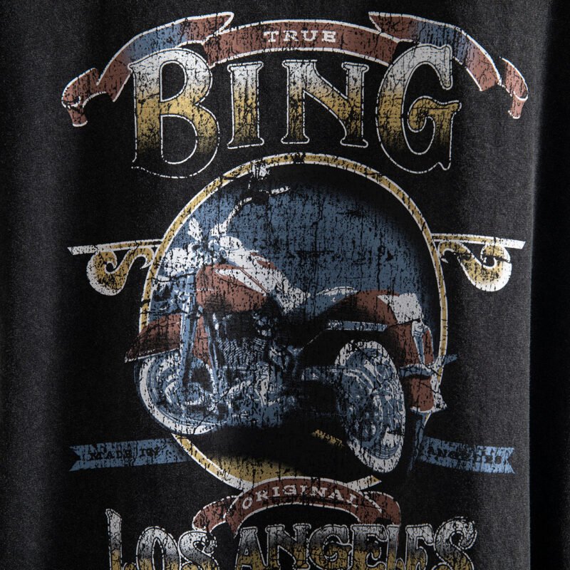 Motorcycle Letter Print Black Cotton Women's Short Sleeve T-Shirt-ABT37BK - 图片 4