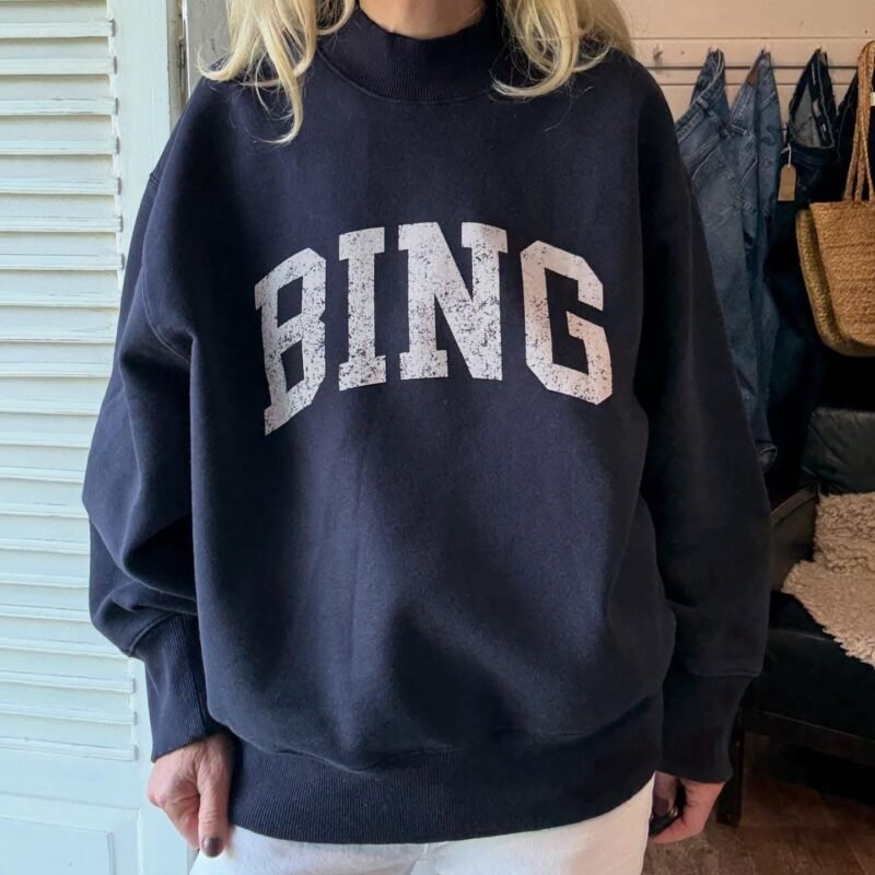 Navyblue BING Printed Fleece High Collar Loose Women's Sweatshirt-ABS2492RED