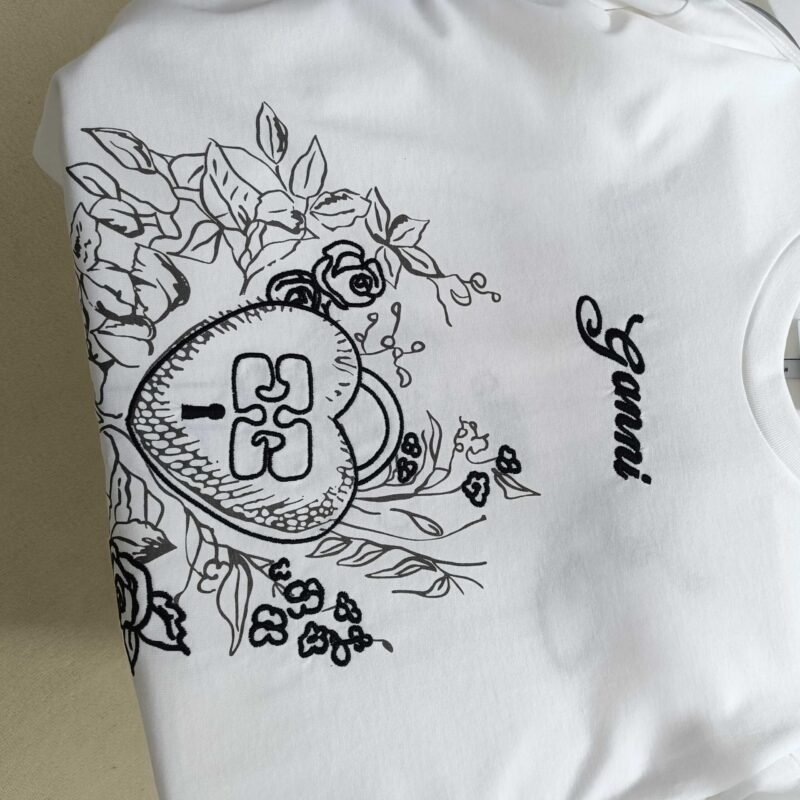 White Letter Embroidery Knot Printed Cotton Long Sleeve T-shirt Women-GN29 - 图片 9