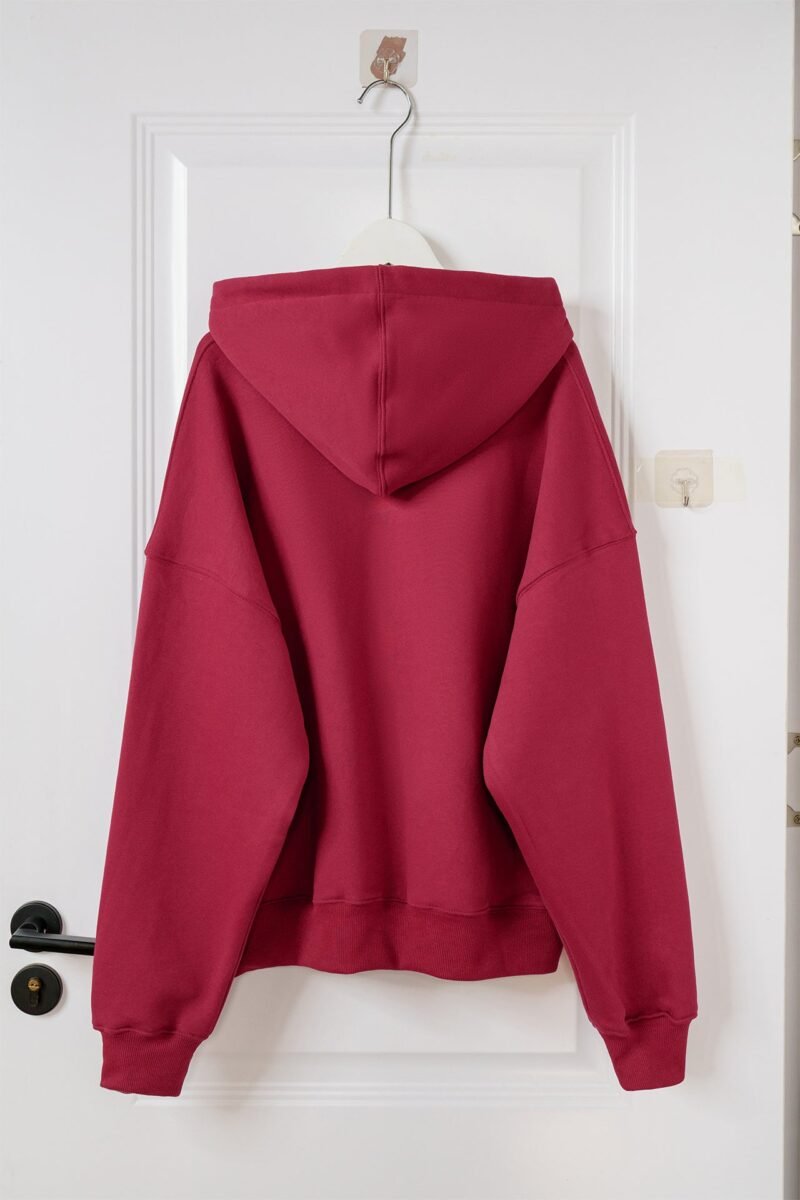 Burgundy Classic Letter Embroidered Fleece Women's Hoodie-ABS2509RD - 图片 4