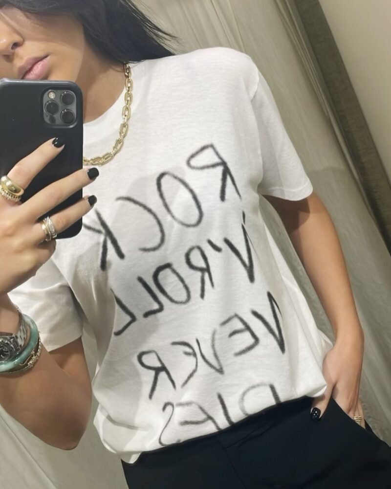 Letter Graffiti Watercolor Print Loose Cotton Women's White Short Sleeve T-shirt-ABT38WT - 图片 2