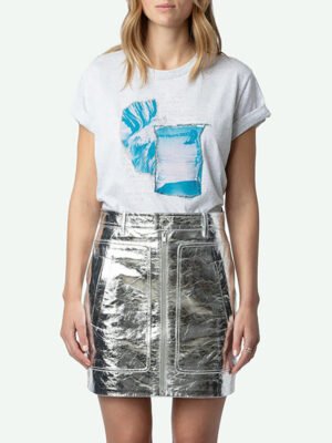 Printed Beauty Gold and Silver Thread Embroidery Women's Short Sleeve T-shirt-DH-ZV-159