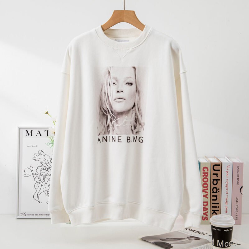 Head Portrait Print Triangle Round Neck Plus Velvet Loose Women's Sweatshirt-ABS2442WT - 图片 2
