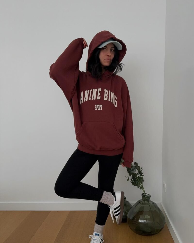 Burgundy Classic Logo Print Trouser Legs Split Elastic Waist Cotton Sweatpants Trousers for Women-ABP07RED - 图片 8