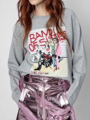 Sisters on Motorcycle Printed Embroidered Fleece Cotton Women's Sweatshirt-DH-ZV-91