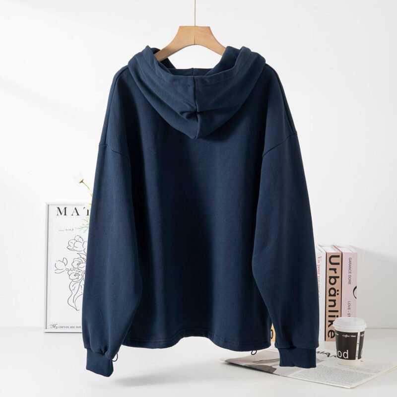 Letter Print Drawstring Plush Loose Women's Hoodie-ABS2412BK - 图片 3