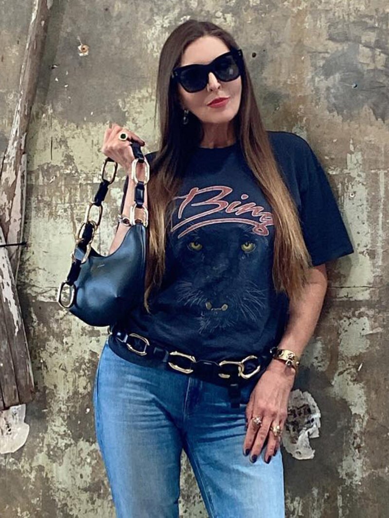Summer Leopard Head Print Washed Fried Snowflake Ferment Washed Distressed Short-sleeved Women's T-shirt-ABT26BK - 图片 2