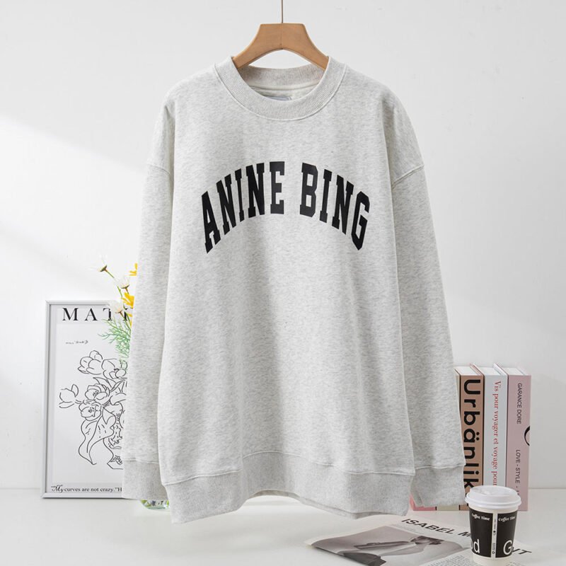 Autumn and Winter Classic Letter Print White and Gray Lining Fleece Round Neck Women's Sweatshirt-ABS2436GY - 图片 3