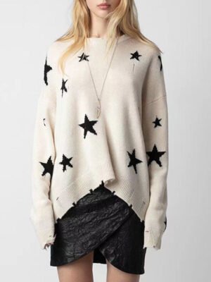Star Pattern Ripped Cashmere Loose Knit Women's Sweater-DH-ZV-58