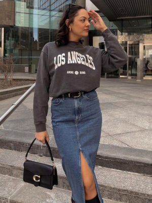 Women's Vintage Sweatshirt with Los Angeles Lettering Print-ABS2411-BK