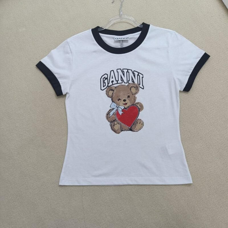 Bear Graphic Printed Letter Cotton Slim Short Sleeve T-shirts Women-GN04 - 图片 4