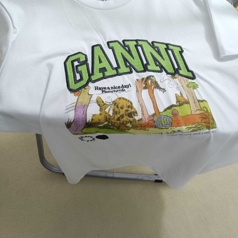 Cartoon Printed Graphic Letter Embroidery White Cotton Short Sleeve T-shirt-GN12 - 图片 8